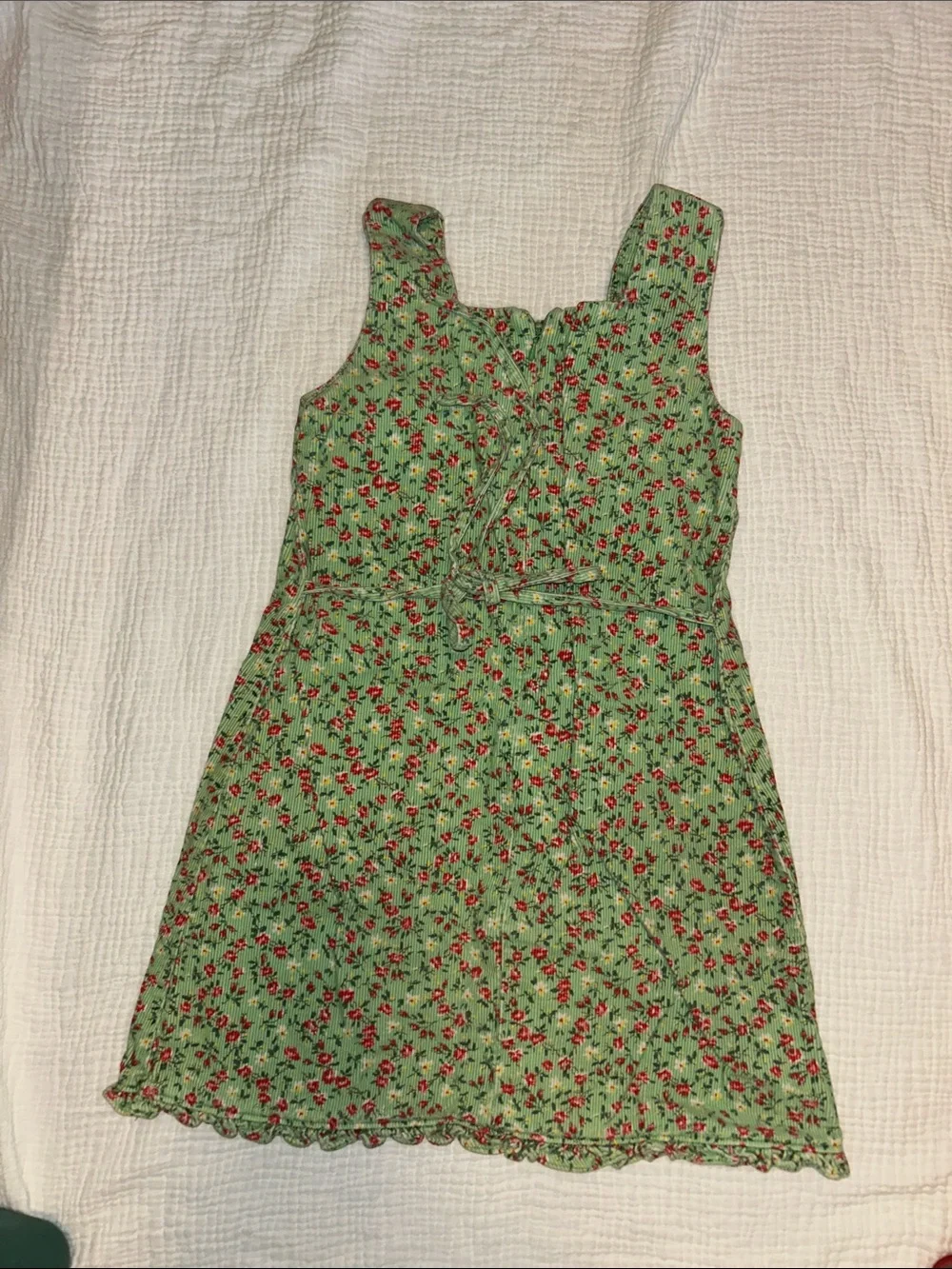 Ralph Lauren Green Floral Corduroy Dress Girls 6 Cottage Back to School Cotton